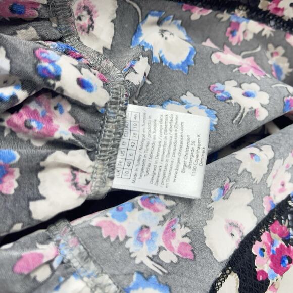 Rotate Birger Christensen Sierra Ruched Floral Print Jersey Top Black Combi Sz 6 - Picture 5 of 11